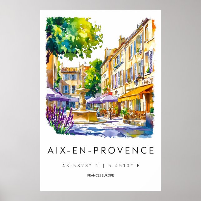 Aix En Provence Akvarell Park Nationell Resa Poster (Framsidan)