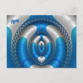 AJAY Bright!~ Blue White 3D Fractal Design ~ Vykort