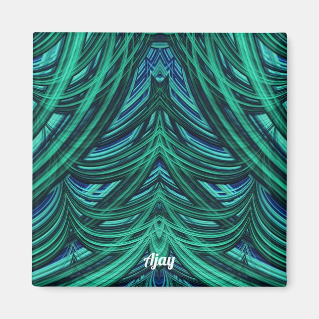 ~ AJAY ~ UNDERBAR! ~ 3D Fraktal blågrön Magnet (Framsidan)