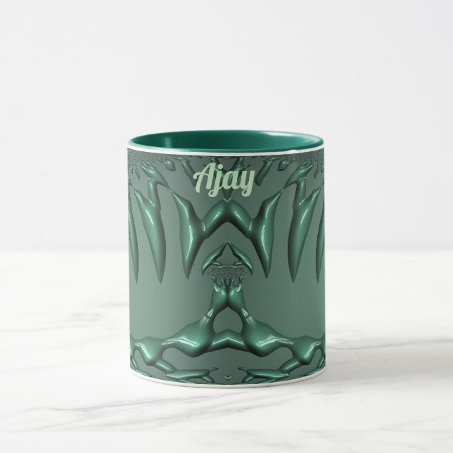AJAY ~ Zany 3D Fractal ~ Green 3D Mug Mugg (Center)