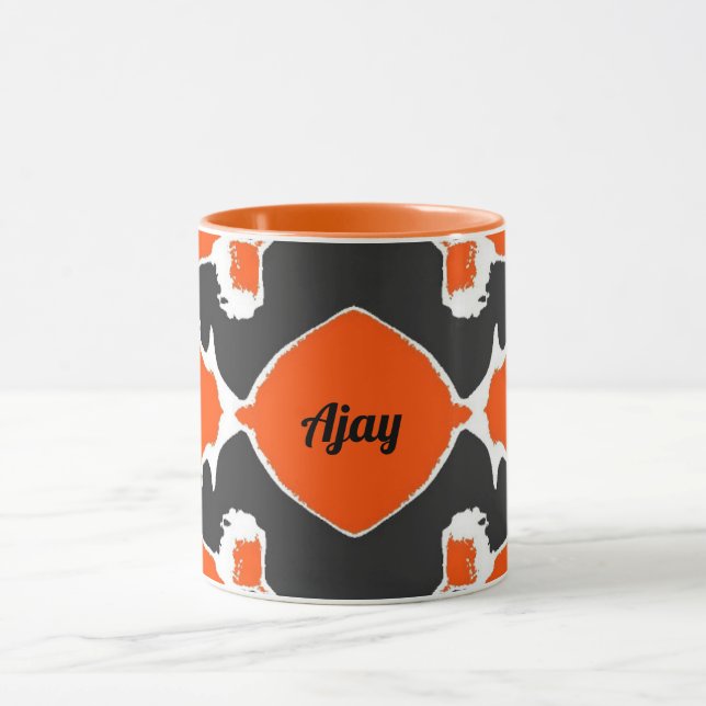 AJAY ~ Zany 3D-fraktal ~ Svart Vitt Orange Mugg (Center)