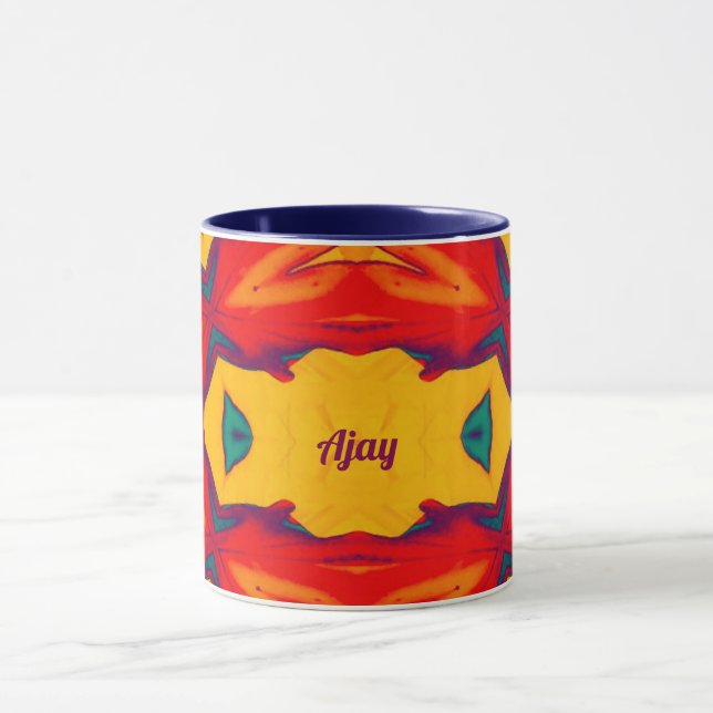 AJAY ~ Zany Pattern ~ Red Blue Yellow and Orange   Mugg (Center)