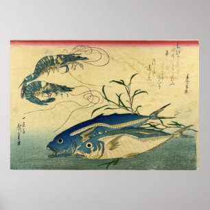 Aji & Ebi - Hiroshiges färgstarka japanska fisk Poster