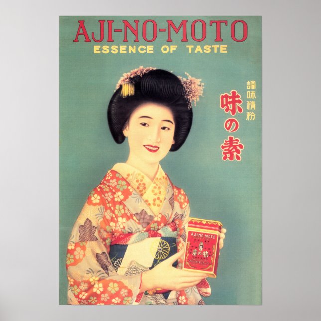 AJINOMOTO Reklam Japanska Dam Geisha Vintage Poster (Framsidan)