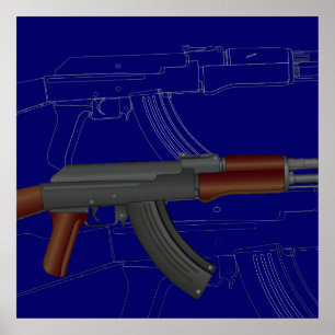 AK47 Blå ritning Poster