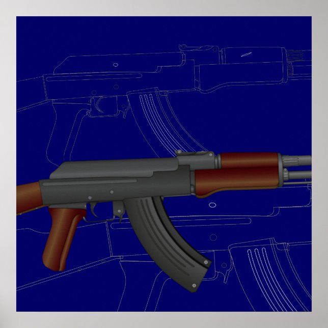 AK47 Blå ritning Poster (Framsidan)