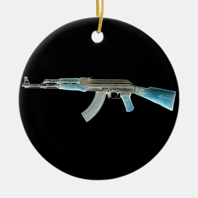 AK-47 Negativ Blue Julgransprydnad Keramik (Framsidan)