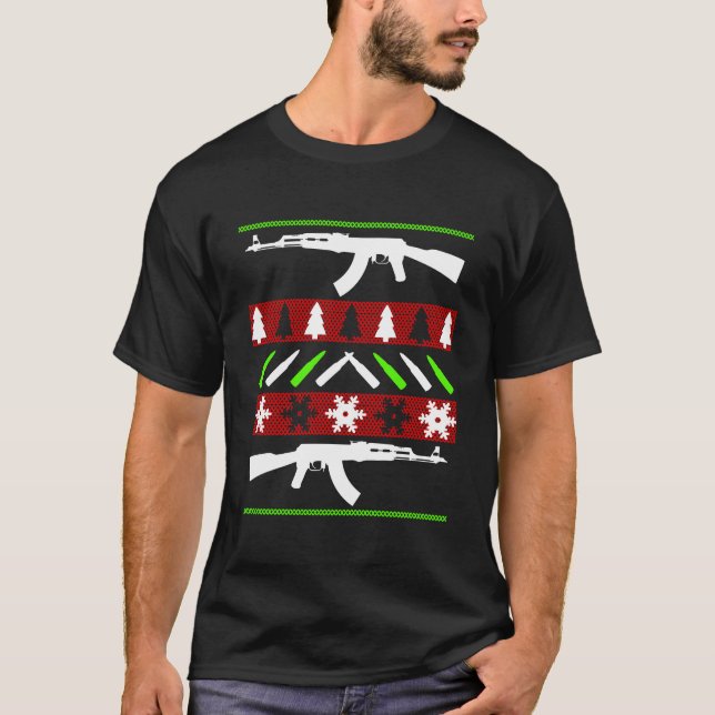 Ak 47 Rifle Ugly jul Sweater Funny Gun Long T Shirt (Framsida)