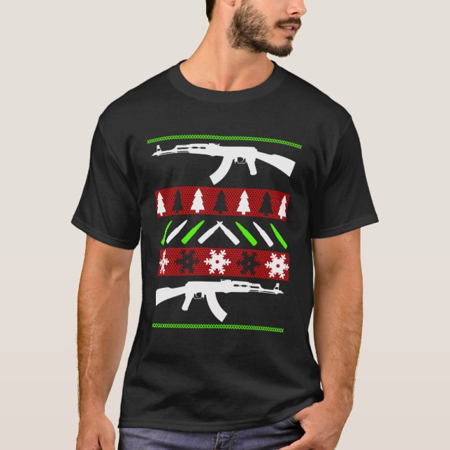 Ak 47 Rifle Ugly jul Sweater Funny Gun Long T Shirt (Framsida)