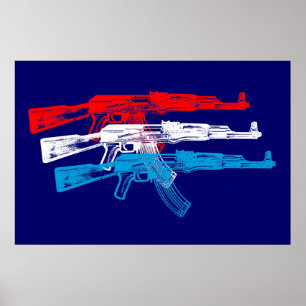 AK 47, rött, vit och blått Poster