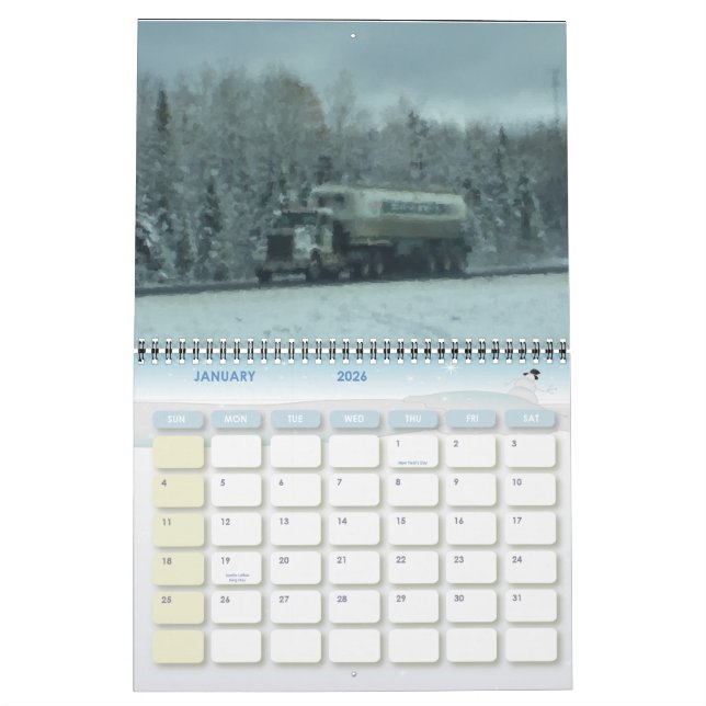 Åka lastbil över landkalendern kalender (Jan 2026)