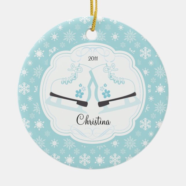 Åka skridskor daterade julprydnaden för is den julgransprydnad keramik (Framsidan)