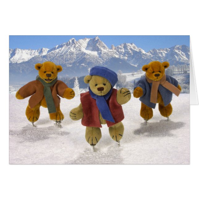 Åka skridskor Dinky björnar Hälsningskort (Framsidan Horizontal)