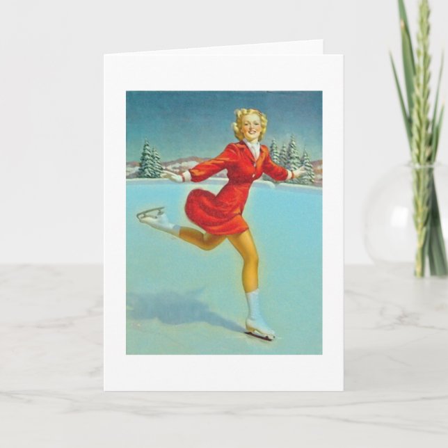 åka skridskor flickan helgkort (Framsida)