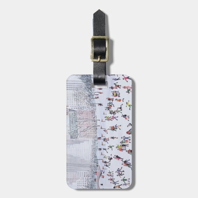 Åka skridskor isbanan Central Park New York 1994 Bagagebricka (Vertikal Framsida)