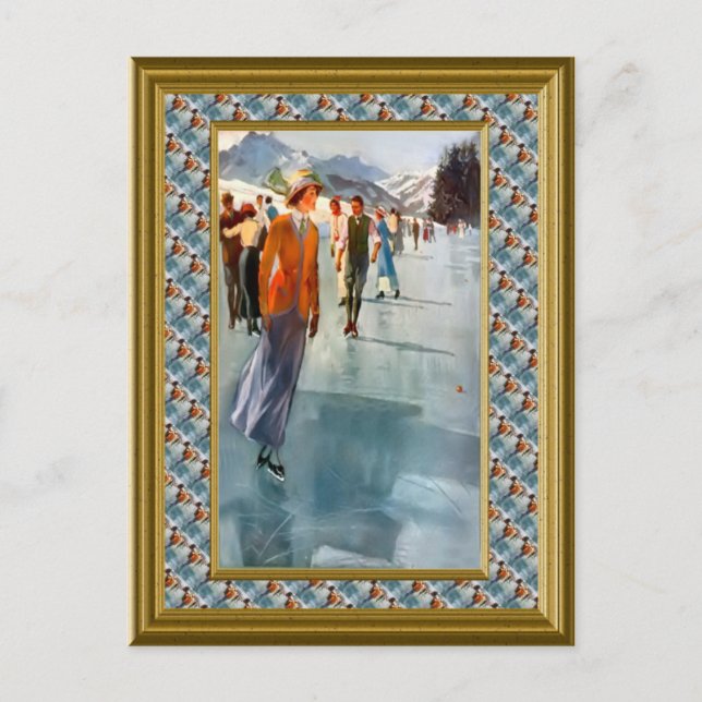 Åka skridskor på sjön vykort (Framsida)