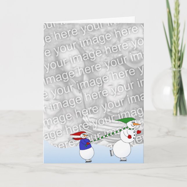 Åka skridskor snögubbear 2 helgkort (Framsida)