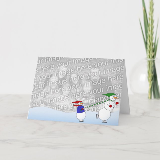 Åka skridskor snögubbear helgkort (Framsida)