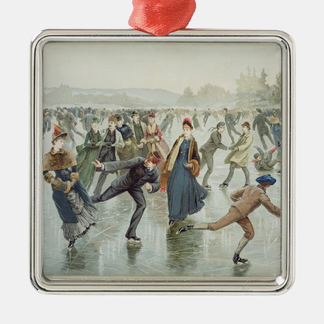 Åka skridskor som publiceras av L. Prang och Co. Julgransprydnad Metall (Framsidan)