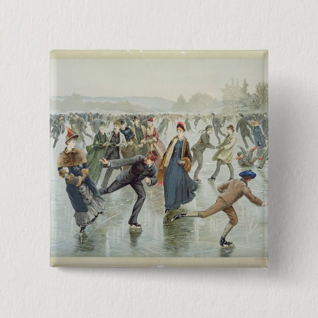 Åka skridskor som publiceras av L. Prang och Co. Knapp (Framsida)