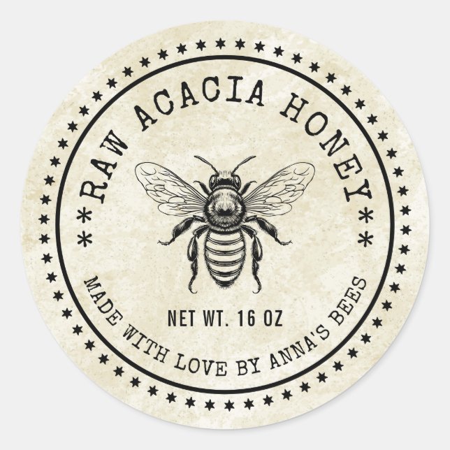 Akaciabihonung etikett med vintagebi (Framsida)