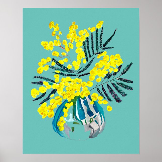 Akaciaväxter mimosa modern gul blomkonst poster (Framsidan)