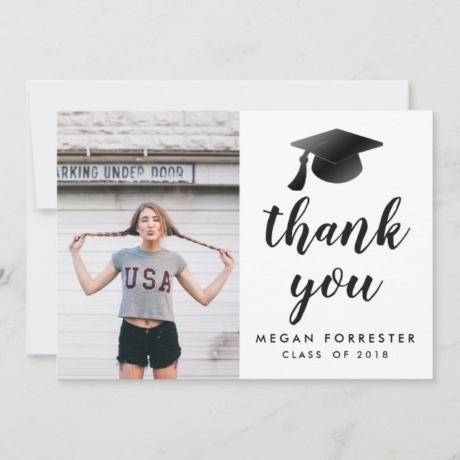 Akademikert foto för svart studentenhatttack tack kort (Framsida)