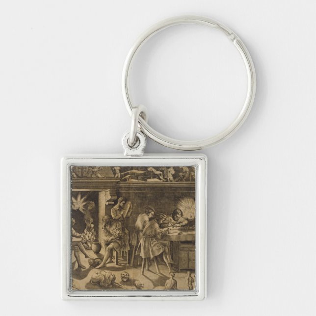 Akademin av Baccio Bandinelli, 1547 Fyrkantig Silverfärgad Nyckelring (Framsidan)
