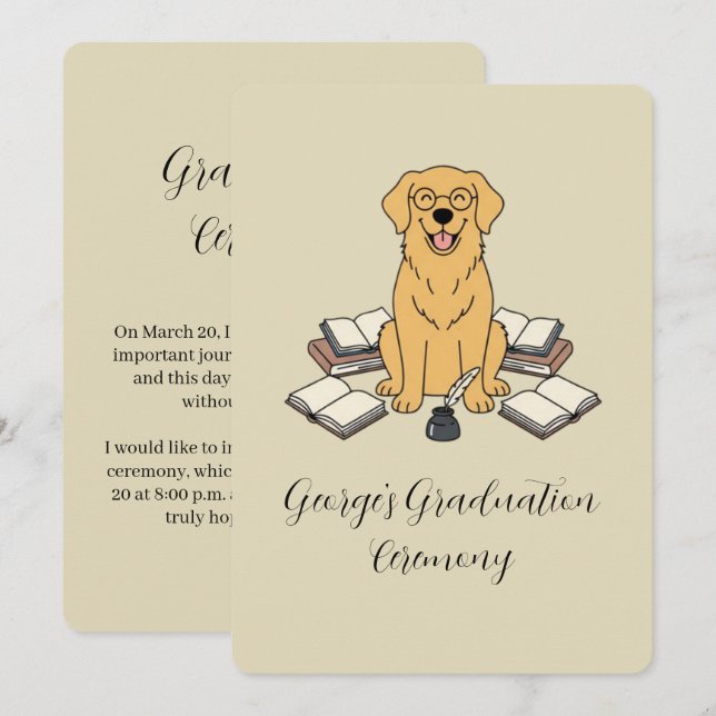 Akademisk Golden Retriever Examenstillkännagivande Inbjudningar (Fram/baksida)