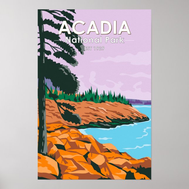 Akadia Nationalpark Bar Harbor Vintage  Poster (Framsidan)