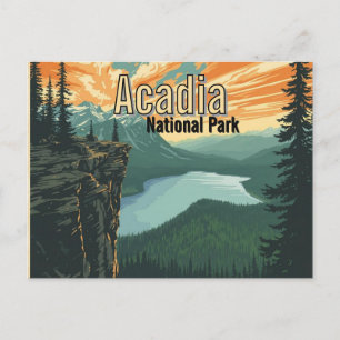Akadia Nationalpark Illustration Retro Vykort