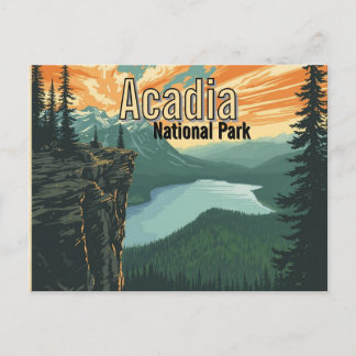 Akadia Nationalpark Illustration Retro Vykort