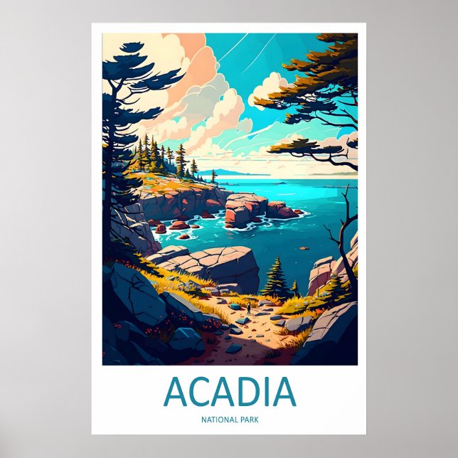 Akadia Nationalpark Reseskylt Väggkonst Acadia (Framsidan)