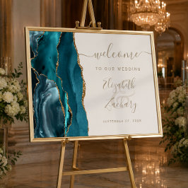 Akagat Teal Guld Elfenbens Vit Färdvälskomstskylt Poster