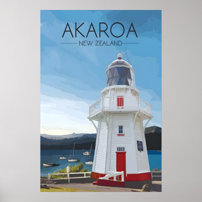 Akaroa Nya Zeeland Resaaffisch Poster (Framsidan)
