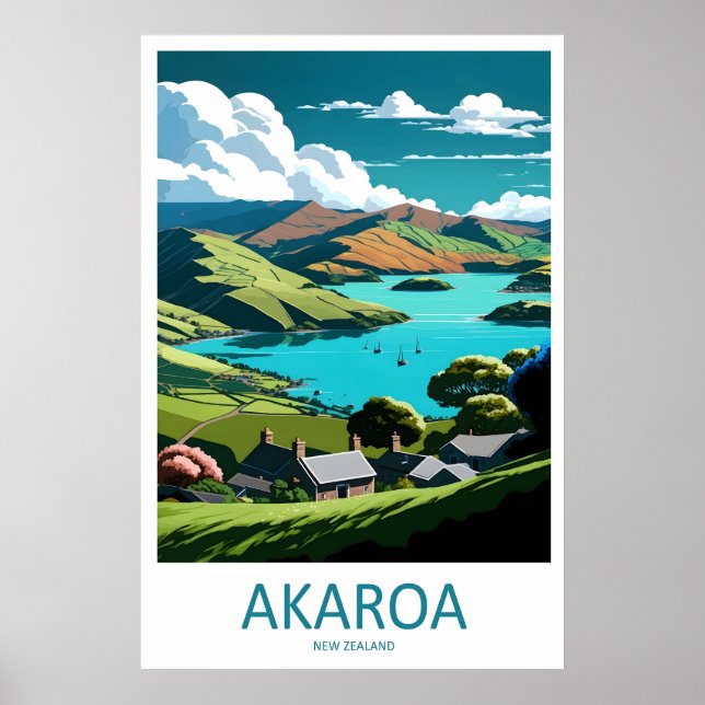 Akaroa Vintage Reseskylt Skidåkning Nationalpark Poster (Framsidan)