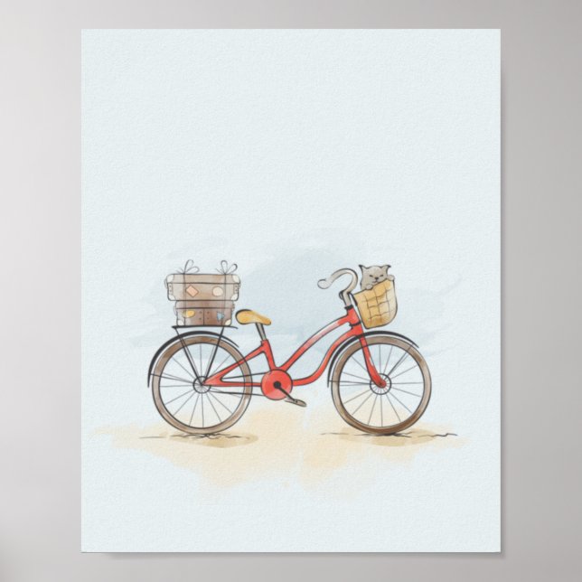 Akatriningscykel i akvarell och katt poster (Framsidan)