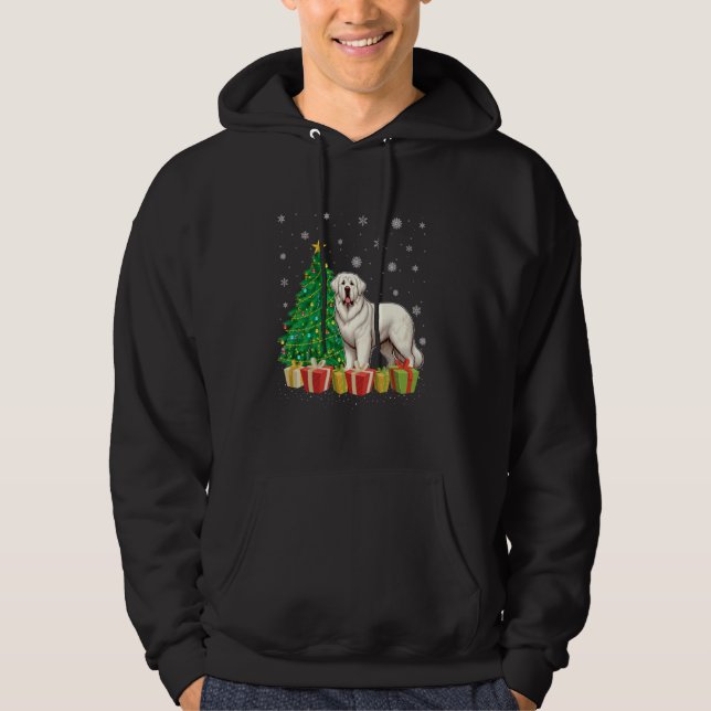 Akbash Hund Träd Lighting Santa Hat Akbash Hund Hoodie (Framsida)