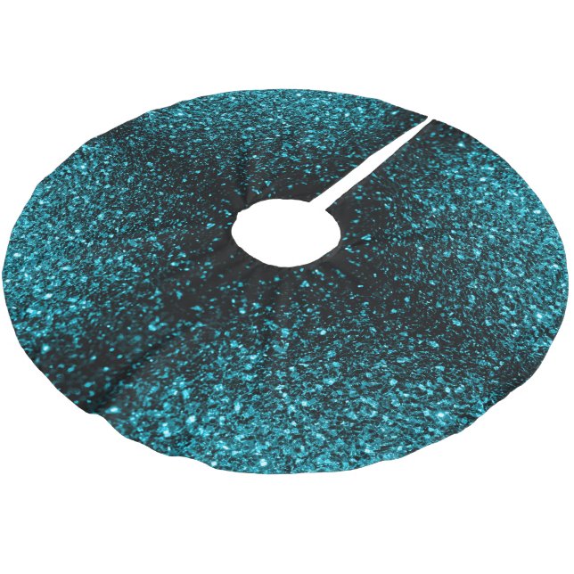 Akblå glänsande falskt glitter gnistrar julgransmatta borstad polyester (Vinklad)