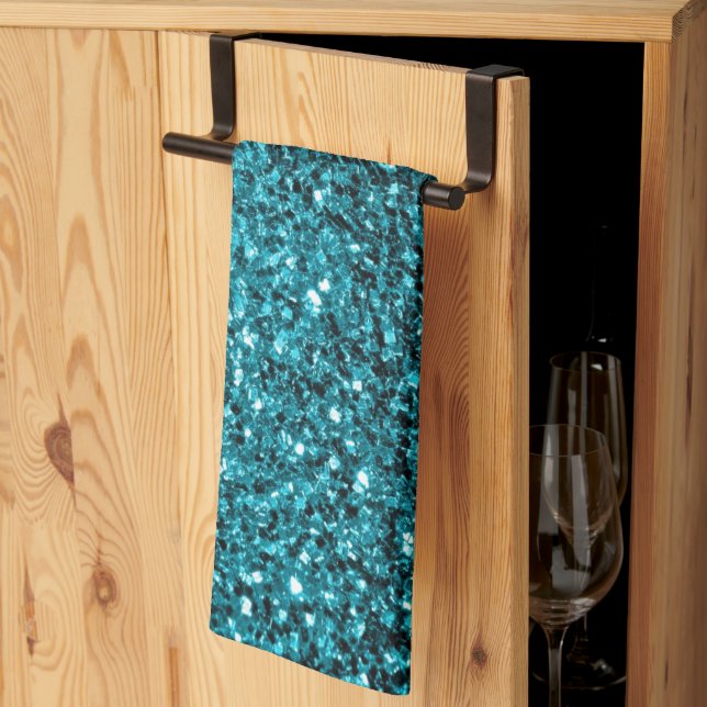Akblå glänsande falskt glitter gnistrar kökshandduk (Thirds Fold)