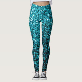 Akblå glänsande falskt glitter gnistrar leggings