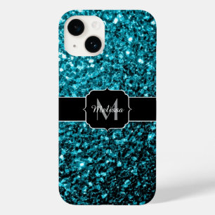 Akblå glänsande falskt glitter gnistrar Monogram