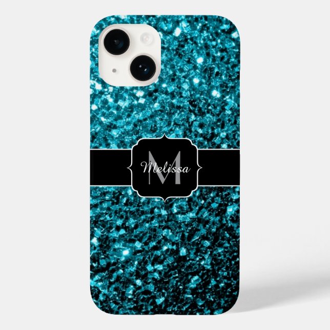 Akblå glänsande falskt glitter gnistrar Monogram (Baksida)