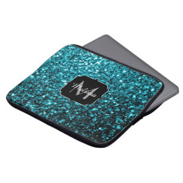 Akblå glänsande falskt glitter gnistrar Monogram Laptop Fodral