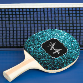 Akblå glänsande falskt glitter gnistrar Monogram Pingisracket
