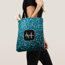 Akblå glänsande falskt glitter gnistrar Monogram