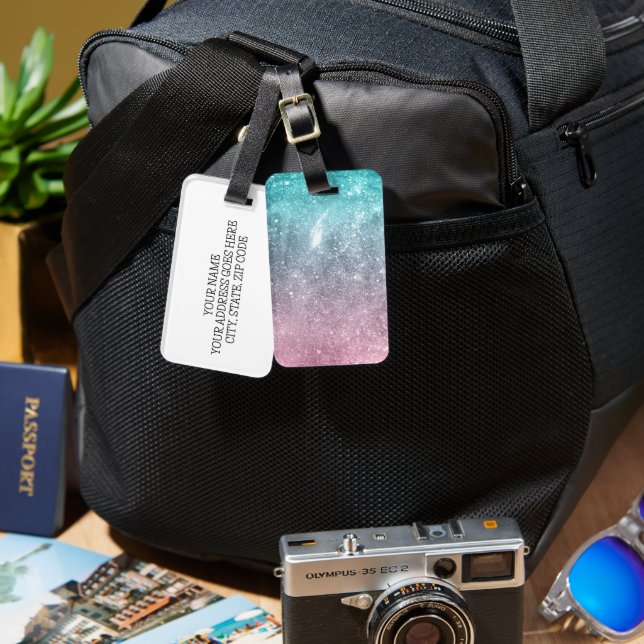 Akblå Rosa ombre hav galax abstrakt Bagagebricka (Fram & Baksida)