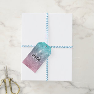Akblå Rosa ombré hav galax abstrakt Monogram Presentetikett