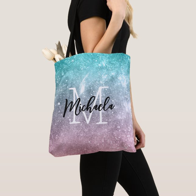 Akblå Rosa ombré hav galax abstrakt Monogram Tygkasse (Närbild)