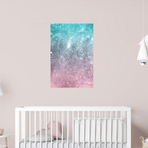 Akblå rosa ombre hav galax abstrakt poster